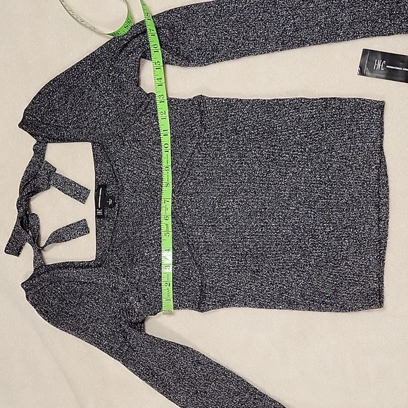 INC Black Metallic square neck, bow detail top NWT - Picture 5 of 9